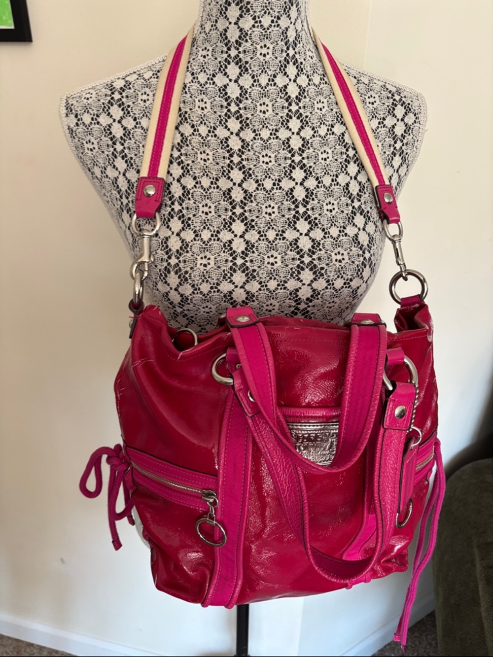 Coach Poppy Ladies Hot Pink Silver 2 Tags Shoulder/Tote Bag
